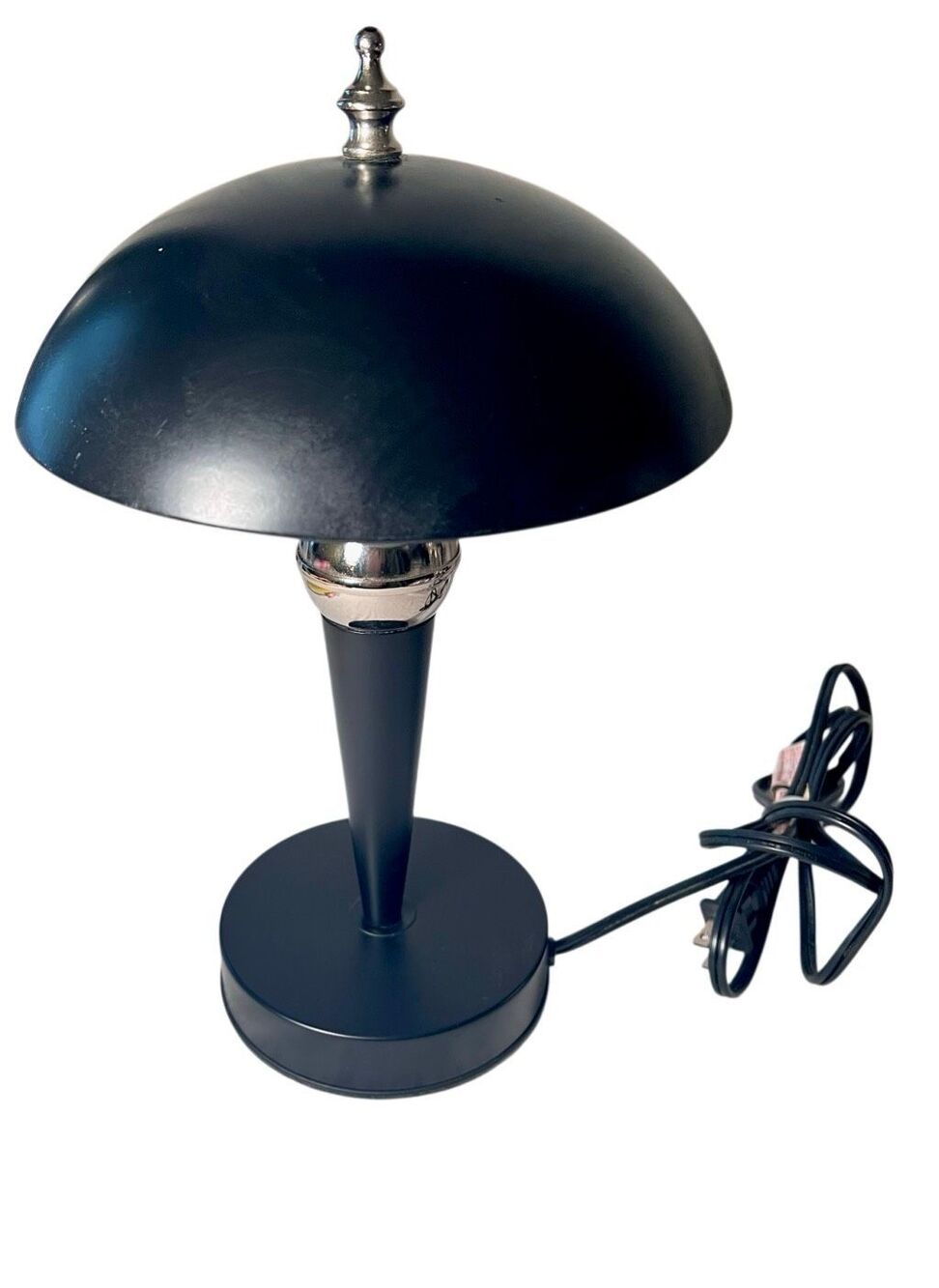 Glo Mid Century Post Modern Mushroom Saucer Table Lamp Matte Black Chrome